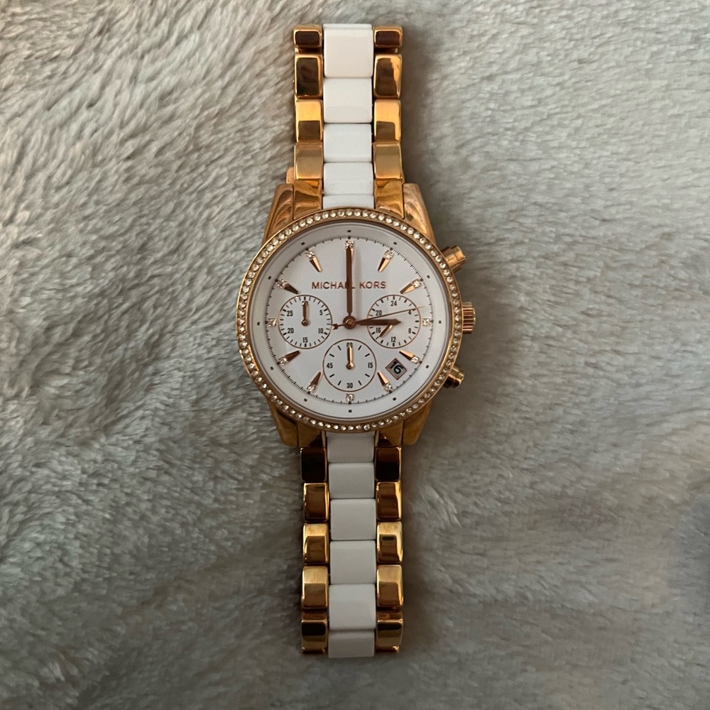 Michael Kors Gold and White Women's Watch